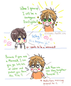 racyue:  More Future Fish Au !! ~ Omake 1 from this (Firefighter Makoto and Chef Haru’s love story and domestic life) 