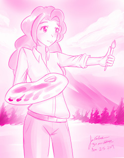 30minchallenge:  Pink is popular today it seems :3 Really nice work today everyone. Striking work. We’ll see you tomorrow for more challenges! G’bye for now~  Tried something new, it was super fun, might have to practice painting backgrounds more
