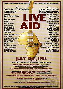 recits-musicaux:  The historic 18-hour Live Aid concerts are held in Philadelphia and London to combat the mass starvation in Ethiopia.  Queen, U2, Mick Jagger, The Beach Boys, Status Quo, Elton John, Bob Dylan, Dire Straits, Eric Clapton among others