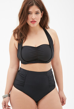 curveappeal:Denise Bidot for Forever 2142 inch bust, 34 inch waist, 47 inch hipsBandeau Bikini Top Ruched High-Waist Bottomat Forever 21 (via Shopstyle)