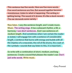 vorpalgirl:  writingbox:  A very useful demonstration of the importance of sentence length.   Took me years to figure this out on my own, so I’m sharing this beautifully-demonstrated advice with every other writer out there who hasn’t already arrived
