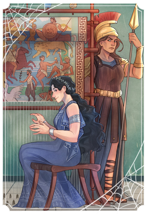 pigeon-princess:  “No one can weave as well as I—not even the Goddess Athena!” Arachne boasted, unaware of who else might be listening in. Revisiting one of the most memorable greek myths from my childhood, the weaving contest of Arachne and Athena. 