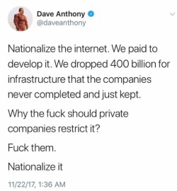 thetrekkiehasthephonebox:  heroofthreefaces:  liberalsarecool:  liberalsarecool:  The internet is a utility.   Imagine the phone company throttling your calls or picking which phone calls you can receive?  “Imagine the phone company throttling your