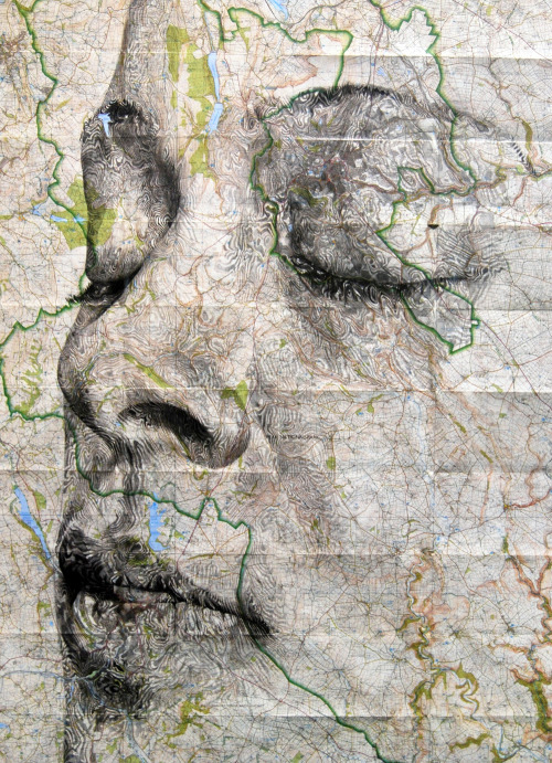 Elaborate New Portraits Drawn on Vintage Maps by Ed Fairburn | Posted by CJWHO.com