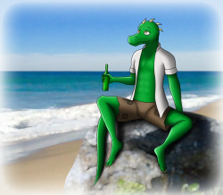 Commission work done for AYBfim on FA, of his kobold on the beach, enjoying a nice beer. Summer sun, cooling breezes, with a cold one in your hand, what could be better than this nice holiday paradise?