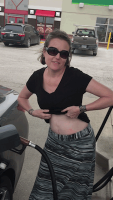 idareyoucontest:  Thanks exhibitionist-wife gas pump dare completed!  Like to suck on those beautiful cans