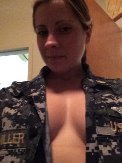 misc-pleasures:  mymarinemind:  And a pretty Navy Gal for my buddy B-Dub that helps me out on Facebook!  nicely shaved pussy. 