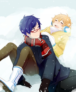 starrien:  ☆ Reigisa Week | Day Five: Winter Nagisa tripped in the snow and pulled Rei down too ;;;