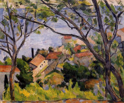 impressionism-art-blog:  L'Estaque. View through the Trees by Paul CezanneSize: 44.7x53.4 cmMedium: oil on canvas