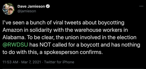 gothiccharmschool:leninistbutch:leninistbutch:  Hey so just so everyone knows, the union that’s helping the Amazon workers in Alabama organize has explicitly NOT called for a boycott and has no involvement with the posts going around promoting one.