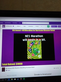 Marathoning this in support for all my family and friends affected by the hurricanes this year in Texas, Florida and Puerto Rico and any other unnamed places. Please show your support and donate! #NESMarathon for Hurricane/Disaster Relief