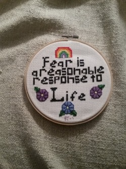 cavern-graffiti:My first ever cross stitch with a quote from Welcome to Nightvale :)