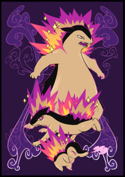 shadesoina: My shiny cyndaquil named Aragonite on gen 2 is now a typhlosion ;v; so I wanted to draw a little image of it’s evolution line.such a pretty shiny in gen 2 /(;^;)/