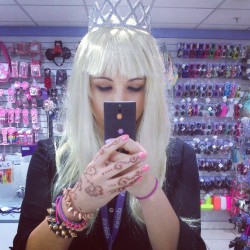 #me being stupid and tired at work #claires #accessories #wig #barbie #blonde #tiara #crown #fancy #dress