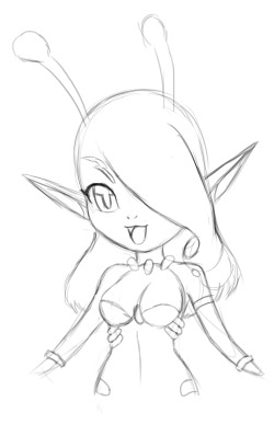 dclzexon:  the original sketch for the cute pixel zeox  Not sure if it is my imagination, but without the colours it looks more and more like she has a cute little fang. &hellip;not sure why I find that cute, putting you gibblets close to that already