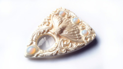 ravncreates:Pearlescent Moonlight Moth Ouija Board Planchette with Opalite (x)