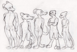 opashoo:I’m a total nerd. I made size-body type references for all my kobolds. This is how I practice my anatomy. I tried to make poses reflective of personalities and all that jazz. Osna’s supposed to be kind of a giant and Vjara’s the shortest