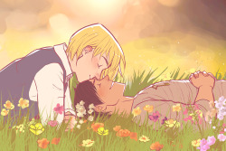 lazy-afternooner:  I got a lot of fluffy eremin suggestions with flowers and forehead kisses ♥