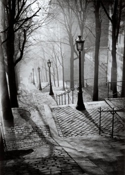 m3zzaluna:  © brassaï, les escaliers de montmartre, paris, 1936 » big thanks to editors for featuring this beautiful and famous photograph by brassaï on the tumblr radar, and to every single one of you out there for visiting, liking, reblogging,