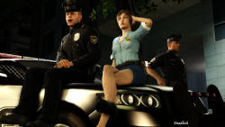 deadboltreturns:    Rebecca’s first week on the job. Two officers give Rebecca a ride-along to get her used to the beat. Though she’ll be part of STARS very soon as Bravo Team’s Field Medic, they still want her to have a good idea of what’s to