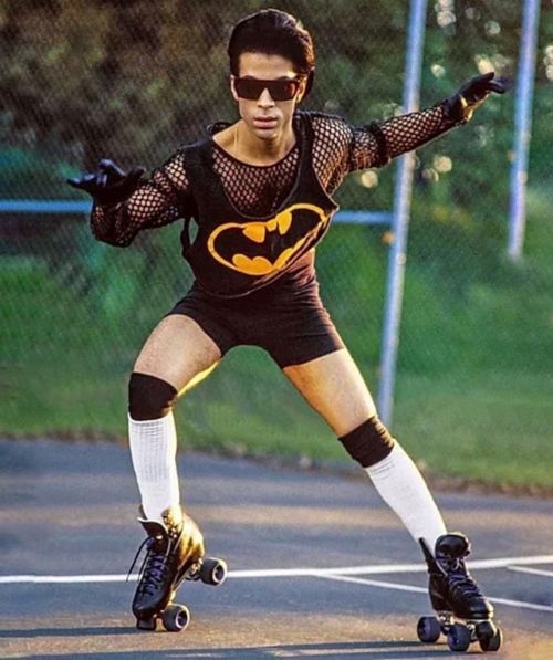 blondebrainpower:  Prince roller skating on his tennis court Photo by Jeff Katz, 1989