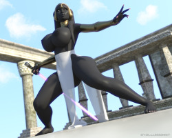 theevolluisionist:  Manaan Jedi Training GroundsWanna to work on making more dynamic poses, used a couple references from Pinterest.also look how huge her boobs are! i really noticed it after i was finish rendering