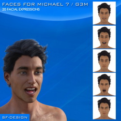 Give your Genesis 3 Male Character and M7 the right facial expression. 20 facial expressions in this product! Whether  happy, sad, angry, moping, impish, flirting etc. You will find the  right facial expression for lots of different occasions. This produc