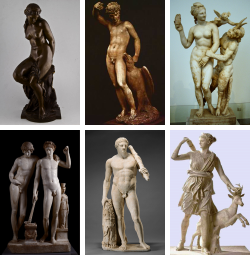 mysirencall:  Mythology -&gt; Greek Mythology -&gt; Sculptures of figures from Greek Mythology  1. Andromeda (x), 2. Ganymede (x), 3. Aphrodite (x), 4. Castor and Pollux (x), 5. Hercules (x), 6. Artemis (x), 7. Athena (x), 8. Terpsichore (x), 9. Hermes