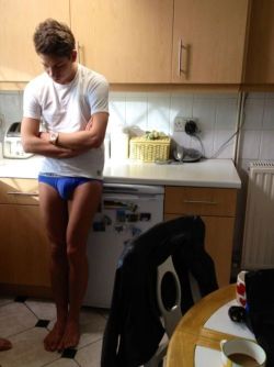fredmerz:  The blue briefs were on his bed with a note that said: “Try this on.” The briefs looked cool, so he put them on and Immediately he felt a giddy, lightheaded feeling flooding his brain….He stumbled into the kitchen in a daze.. The briefs