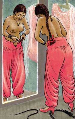 topfreeliving:   On 26 November 2015, an Indian artist by the name of Orijit Sen, known for his graphic novel, River of Stories, shared his latest work titled ‘Punjaban’ on Facebook. The picture shows a woman tying a knot to secure her salwar, while