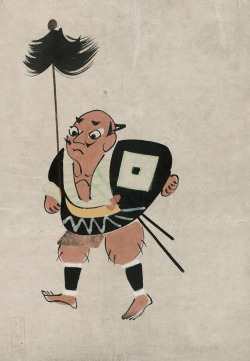 thekimonogallery:  Ôtsu-e: Yarimochi Yakko (Samurai spear-bearer).  Woodblock print, 19th century, Japan, by unknown artist 