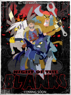 This was commissioned by someone on deviantART called CommanderCTC, and he wanted me to make a L4D-style poster with one of Luna&rsquo;s royal knight guards, a WWI soldier, a mechanic minotaur, and a griffon about to fight some Blanks.