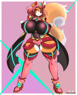 fyxefox: A commission for Ghostbane! Fyxe dressed as Pyra from Xenoblade! Or did Pyra get some kinda upgrade? 