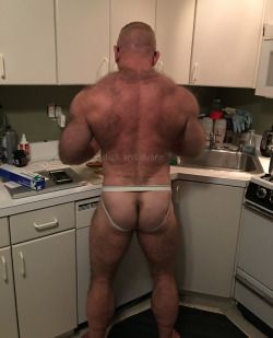 dickandduane:Ape prepares dinner as bJ and I drool over his dessert. 