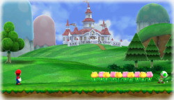 suppermariobroth:During the introductory scene to Super Mario Galaxy 2, Peach’s Castle seems to be relatively close to the camera, only a few hills over. Zooming out, we can see it is positioned on a floating island far away from the path Mario is on.