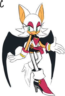 drawloverlala:  @jc303​ said:  can I see you design a Sonic Boom version of Rouge? I think that could be neat!   there it is a try! :) (there it was two other designs before C and D too, they had covered artms with a sort of jacket) i hope we see Rouge