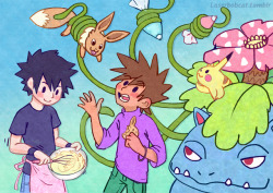 laserbobcat:So I read this super nice fanfiction in wich Green’s a contest-something guy, ans he meets Red at Slateport in a bakery.It’s a really nice well-written fanfic, sweet without being cheesy and very fun.It involves Eevee-shaped cookies and