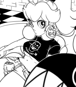 mahou-chan:  Peach chillin’ with pet chain chomp and a beer 