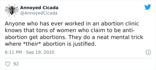 storm-cloud-dancer:  seandotpolitics:    Abortion Clinic Employee Shares How Some Pro-Life Women Act When They Come In As Customers I am not surprised that anti-choice zealots would hypocritically obtain abortions, but I am thoroughly fucking shocked