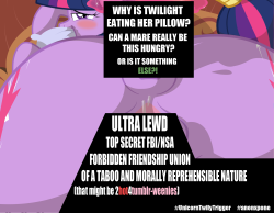 Yes! I’m 18 and want to see why Twilight is eating her pillow : https://derpibooru.org/912436With a convincing enough argument, you could probably get Twilight on board to try just about anything. With a convincing enough disclaimer and enough choice