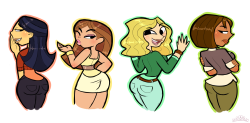 princesscallyie:    Commission of Emma, Taylor, Carrie, and Courtney from Total Drama showing off their backsides. dA link Art Blog~   ladies~ &lt; |D’‘‘‘