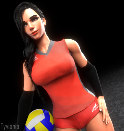 tyviania: Pharah in a volleyball uniform. Model: @pharah-best-girl Patreon for 4k and no watermark version Commission  Nice outfit. That facial expression looks a bit weird though