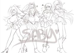 sabuchan:  Preview of the newest commission for rudeboy308 featuring his beloved girls: Garnet from Dragonhaut, Mizuki from Gravion, Melissa from FMP and Naga from Slayers!Melissa and Garnet are displaying playing the role of Sailor Sexies for the public