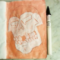 Sketchbook Project 2015. Skulls. More white undies over the peachy stuff. Hurhurhur. #mattbernson #skulls #skullsforlife #sketchbookproject #artistsoninstagram #artistsontumblr  #pentelbrushpen #ink