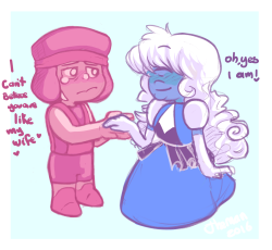 e-jheman:    not-productive-person said:Sapphire with face 6 and palette 2 &lt;3  Anonymous said:Omg can you do ruby with face 2 and color scheme 6 please  I loved both and ended up with this!  They are two tiny aliens in love and i cry 