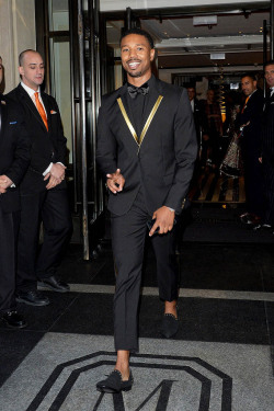 jukadiie:  soph-okonedo:    Michael B Jordan leaves from The Mark Hotel for the 2016 “Manus x Machina: Fashion in an Age of Technology” Met Gala on May 2, 2016 in New York City    Awww Mike! 
