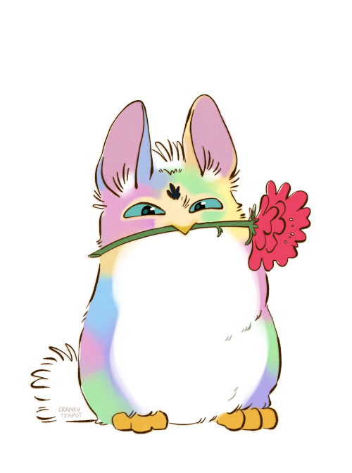 furiouskettle:funny little cat-owl-rabbit-things! (available as stickers! redbubble link)Edit: Yes i know these are furbies thank you very much you can stop telling me