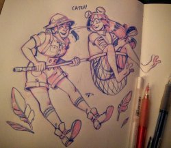 cocokat:my most recent 30-day sketch: “Catch” ft. Uraraka and Tsuyu (they both got caught)