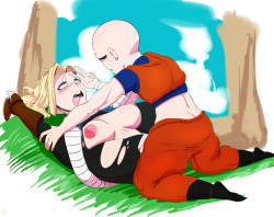 thehumancopier: Full Cell Shade for RG, of DBZ A18 and Krillin (originally without hair) time krilin “ownd” someone~ &lt; |D’‘‘