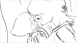 troffie:  Here are some of the drawings that went into Rose + Pearl’s fusion into RAINBOW QUARTZ! I LOVE these two so I was absolutely ecstatic to draw this scene. I remember being really pressed to pack all of their passion and Pearl’s smugness
